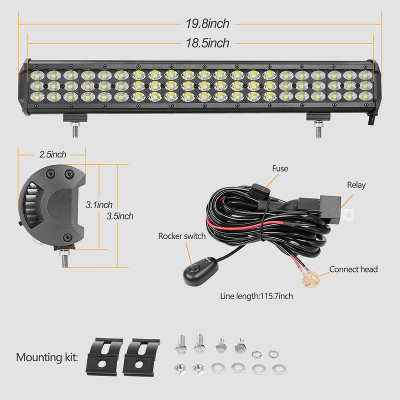 Auto Power Plus 18 Inch LED Light Bar with Wiring Harness Black Cover 189W Off Road Driving Light Flood Spot Combo LED Backup Work Lights Triple Row Fog Lights for Truck Pickup ATV UTV SUV Marine - Image 2